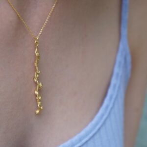 Nature-Inspired Gold Necklace, Mimosa Branch Pendant (Dainty, Sustainable)