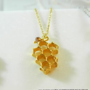 Honeycomb Bee Necklace - Sterling Silver with Gold Plated Option