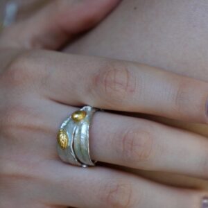 Silver Olive Leaf Ring, Sterling Silver Jewelry with Gold-Plated details, Gift for Her, Birthday Gift for Women, Handmade Jewelry