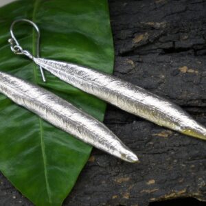 Nature-Inspired Olive Leaf Earrings, Sterling Silver (Long Dangle)
