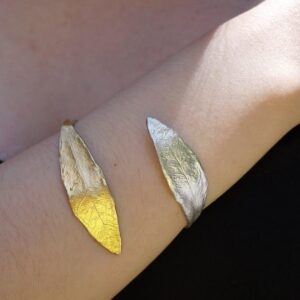 Olive Leaf Cuff Bracelet - Sterling Silver with Gold Plating