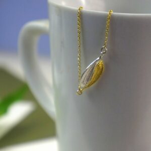 Nature-Inspired Yin Yang Necklace, Olive Leaf (Sterling Silver & Gold)