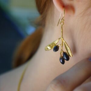 Gold Olive Leaf Earrings, Gold-Plated Sterling Silver Jewelry, Dangle Earring, Gift for Her, Birthday Gift for Women, Handmade Jewelry