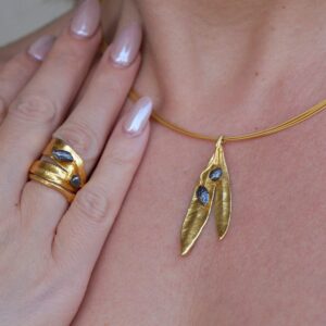 Gold Double-Leaf Necklace, Gold-Plated Sterling Silver Jewelry, Handmade Silver Pendant, Gift for Her, Birthday Gift for Women