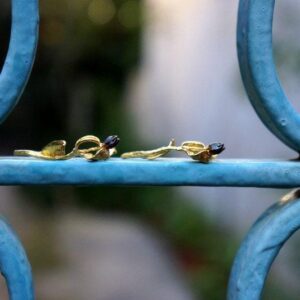 Naturalist Olive Earrings, Gold & Black Sterling Silver (Delicate Floral Design)