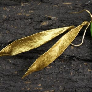 Gold Silver Dangle Earrings, Olive Leaf Earrings, Gold-Plated Sterling Silver Jewelry, Birthday Gift, Gift for Women, Gift for Her, Handmade