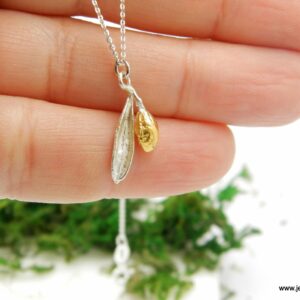 Silver Olive Leaf Necklace, Gold-Plated Pendant, Sterling Silver Necklace, Birthday Gift for Women, Gift for Her, Handmade Jewelry Gift