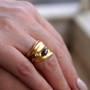 Gold-Plated Olive Leaf Ring, Gold Finish Sterling Silver Jewelry, Olive Leaf Band, Gift for Her, Birthday Gift for Women, Handmade Jewelry