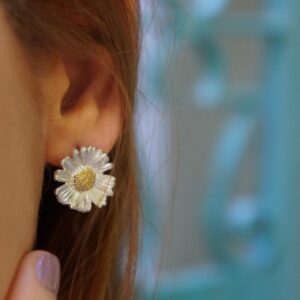Botanical Sterling Silver Earrings, Real Daisy Flowers (Stud or Dangle)