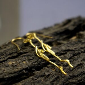 Real Jasmine Twig Earrings - Gold Plated Sterling Silver Dangles