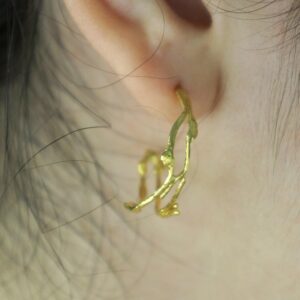 Silver Branch Earrings, Gold-Plated Sterling Silver Jewelry, Hoop Earrings, Gift for Her, Birthday Gift for Women, Handmade Jewelry