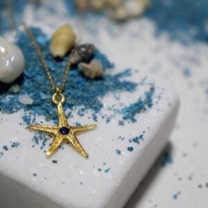 Starfish Pendant Necklace: Coastal Charm Jewelry (Gold Plated, Zircon Accent)