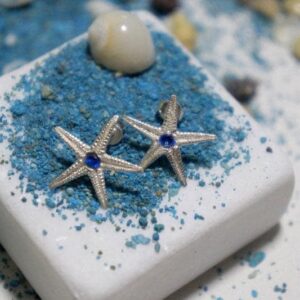 Starfish Earrings: Sterling Silver with Blue Zircon - Nature Inspired
