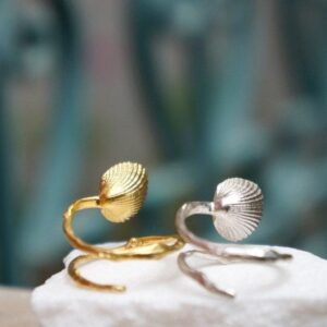 Adjustable Sea Shell Ring: Recycled Silver, Gold Plated - Nature Inspired