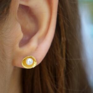 Minimalist Shell and Pearl Earrings: Dainty Sterling Silver, 14k Gold