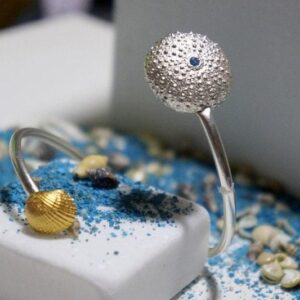 Sterling Silver Shell Bracelet - Adjustable Sea Urchin Design