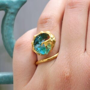 Gold Sea Shell Ring, Gold-Plated Sterling Silver Jewelry, Murano Stone Ring, Gift for Her, Birthday Gift for Women, Handmade Jewelry
