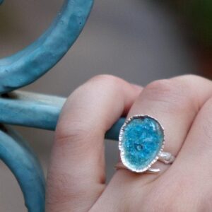 Silver Limpet Shell Ring: Turquoise Blue Accent - Handmade Nature Jewelry
