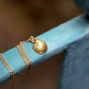 Nautical Pendant Necklace: Gold Sea Shell Design (Sterling Silver)