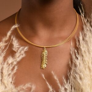 Mimosa Leaf Necklace: Dainty 18k Gold on Sterling Silver
