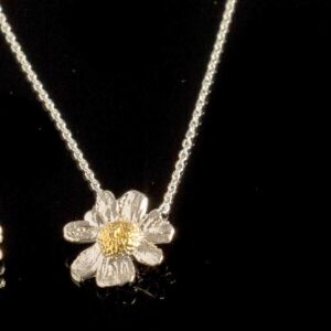 Nature-Inspired Chamomile Necklace, Sterling Silver & 14k Gold (Delicate Size)