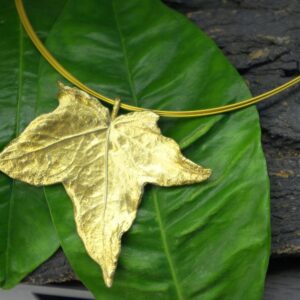 Gold Ivy Leaf Necklace - Bold Sterling Silver Statement Pendant