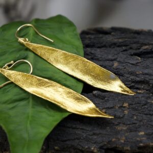 Gold Olive Leaf Earrings, Gold-Plated Earrings, Dangle Earring, Brass Jewelry, Gift for Her, Birthday Gift for Women, Handmade Jewelry