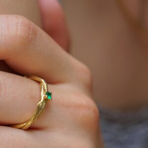 Nature Inspired Ring: Olive Branch Twig - 14k Gold on Silver