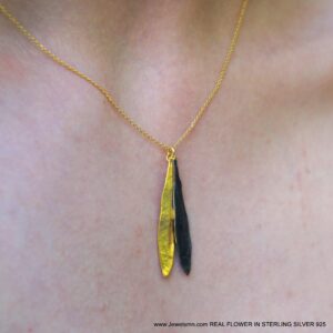 Botanical Olive Leaf Necklace, Two Tone Gold & Black Rhodium (Sterling Silver 925)