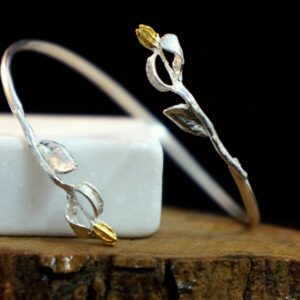Sterling Silver Olive Leaf Bracelet - Handmade, Adjustable Cuff