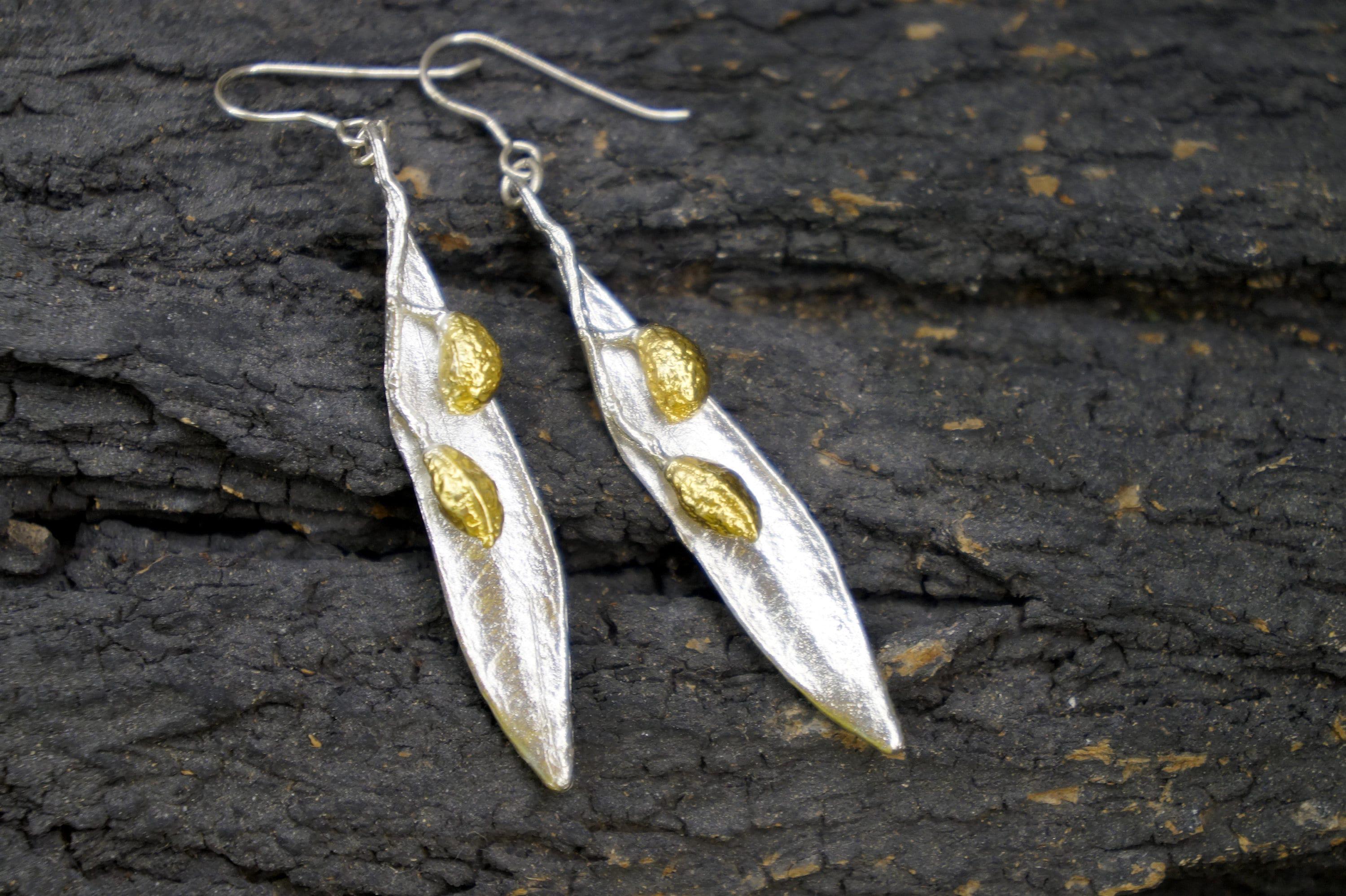 Silver Olive Leaf Earrings, Sterling Silver Jewelry with Gold Detail, Dangle Earrings, Handmade Jewelry, Gift for Her, Boho Fashion - Image 4