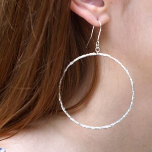 Statement Hoop Earrings: Olive Leaf Motif (Silver, Large)