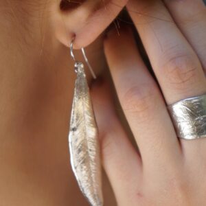Olive Leaf Dangle Earrings - Handcrafted Sterling Silver