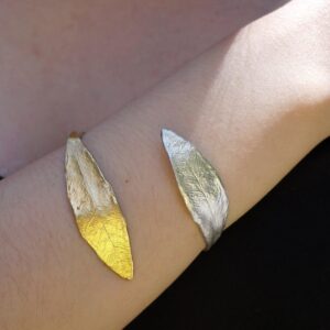 Gold Olive Leaf Bracelet, Gold-Plated Sterling Silver Jewelry, Gold-Silver Cuff, Gift for Her, Birthday Gift for Women, Handmade Jewelry