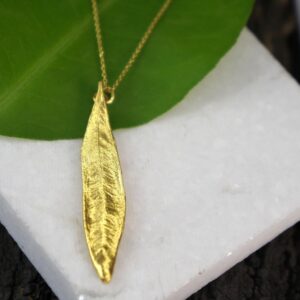 Olive Leaf Pendant Necklace: Nature Jewelry (Gold Plated Sterling Silver)