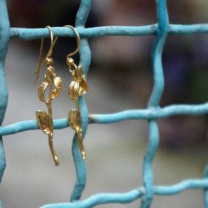 Olive Branch Earrings - Gold Black with Real Plant Detail