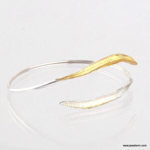 Nature Inspired Silver Cuff Bracelet, Wild Olive Leaf (Adjustable Eco Jewelry)