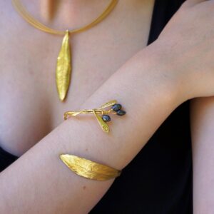 Olive Branch Cuff Bracelet: Gold Plated Brass - Adjustable Bangle