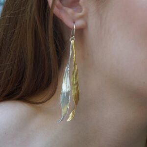 Real Olive Leaf Earrings: Long Two-Tone Dangle for Nature Lovers