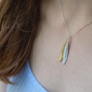 Botanical Two Tone Necklace, Olive Leaves Pressed (Sterling Silver)