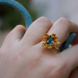 Wild Daisy Ring: Sterling Silver with Bright Blue Murano Glass