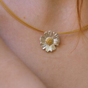 Flower Necklace: Eco-Friendly Daisy Design (Recycled Silver, Gold Center)