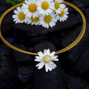 Daisy Pendant Necklace: Real Flower Design - Sterling Silver 925