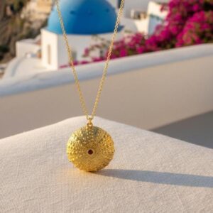 Sea Urchin Pendant Necklace: Gold Plated Silver - Sparkling Zircon