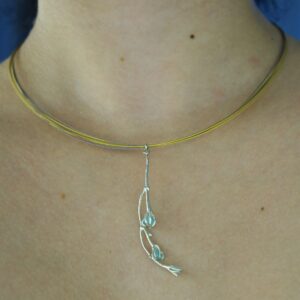 Jasmine Twig Necklace: Floral Nature Jewelry (Sky Blue Raw Murano)