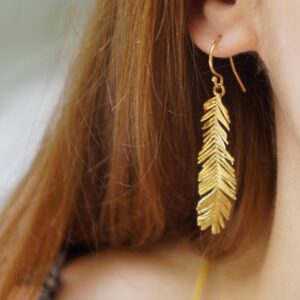 Mimosa Leaf Earrings: Gold Plated Sterling Silver - Nature Inspired