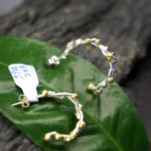 Sterling Silver Hoop Earrings: Gold Plated Acacia Branch - Minimalist