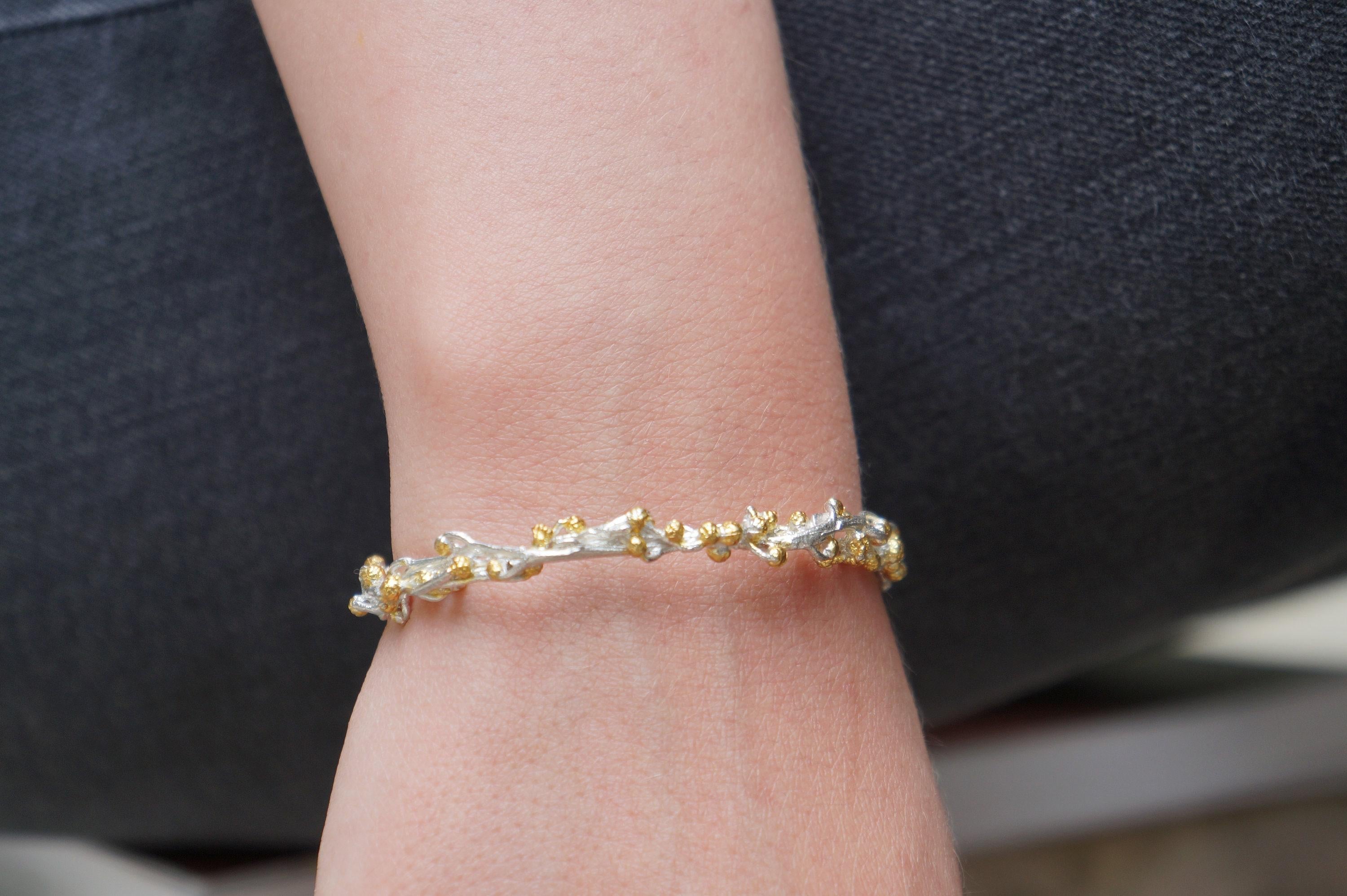 Gold Acacia Bracelet, Gold-Plated Sterling Silver Jewelry, Acacia Branch Bangle Bracelet, Gift for Her, Birthday Gift for Women - Image 3