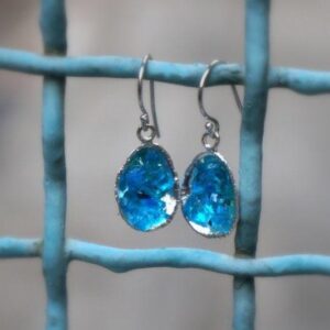 Blue Murano Glass Earrings - Sterling Silver Limpet Shell Dangles
