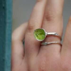 Nature Jewelry Sterling Silver Ring, Green Murano Glass (Adjustable Sizes)